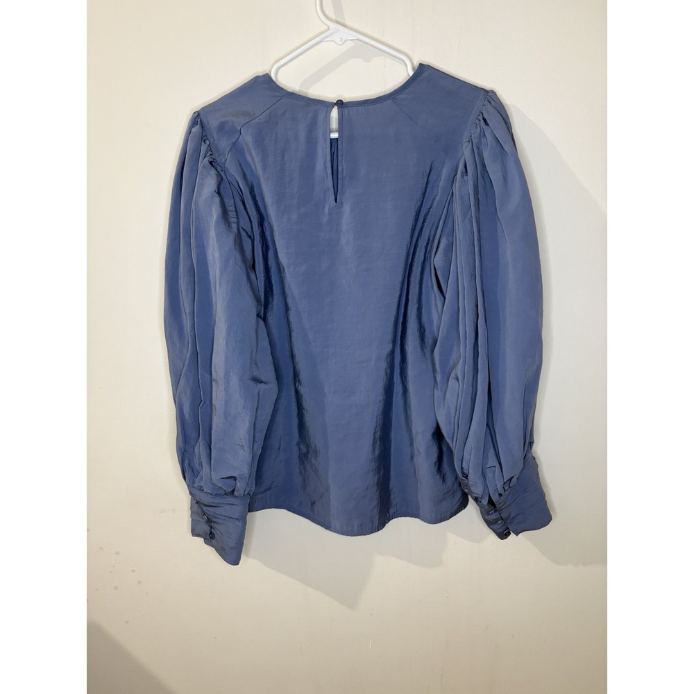 Express Blouse Womens Medium Blue Preppy Balloon Puff Sleeves - Picture 4 of 12